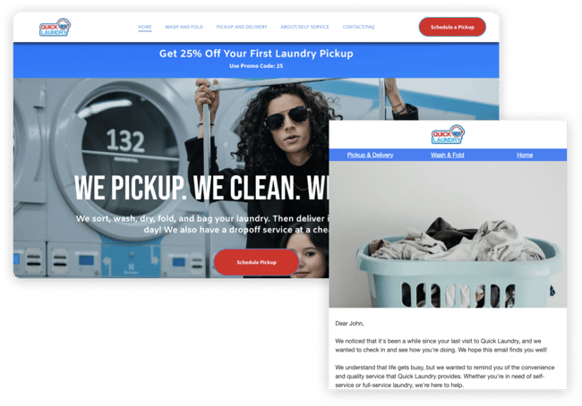 Website + SMS marketing screens